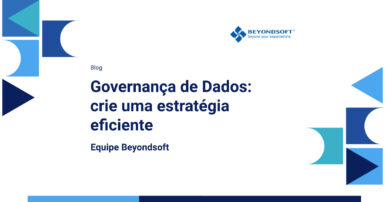 Capa do blog da Beyondsoft com o título “Governan?a de Dados: crie uma estratégia eficiente” e elementos gráficos em azul sobre fundo branco.